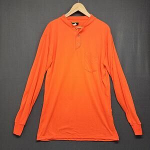 Vintage Sasquatch Shirt Mens XL Orange Henley Long Sleeve Lightweight Hunting